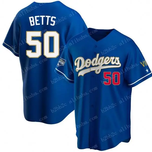 Wholesale 2022 New Los Angeles #50 Mookie Betts #7 Julio Urias any player  Blue White/Gold Dodger Baseball Jersey Gold Program Jersey From  m.
