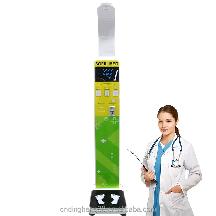 Upgraded Large LED Screen with BMI Digital Height and Weight Scale, Coin Operated Health Kiosk.