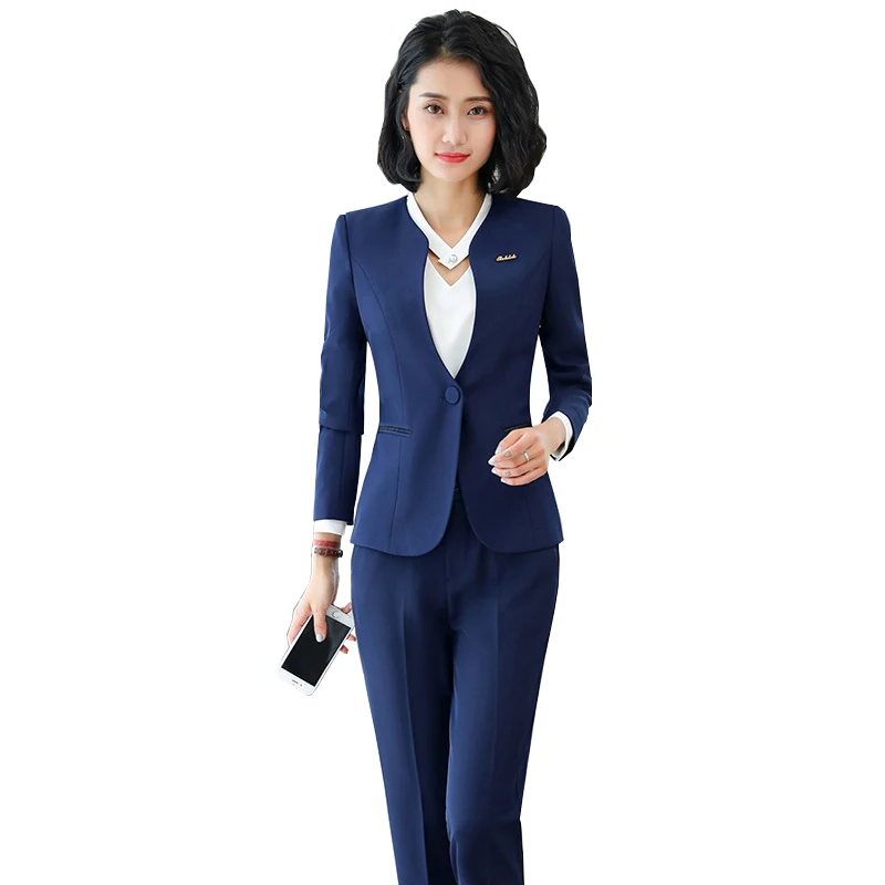 Navy Blue 2-piece Pants Suits, 2 Piece Pants and Blazer Suit Set