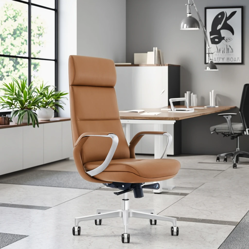 Premium Leather Executive Chair Frosted Aluminum Base Telescopic Gas Lift Corporate Gift 4