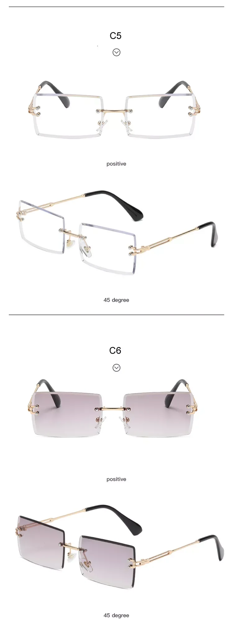 2023 Retro Sunglasses Women Brand Designer Fashion Rimless Gradient Sun