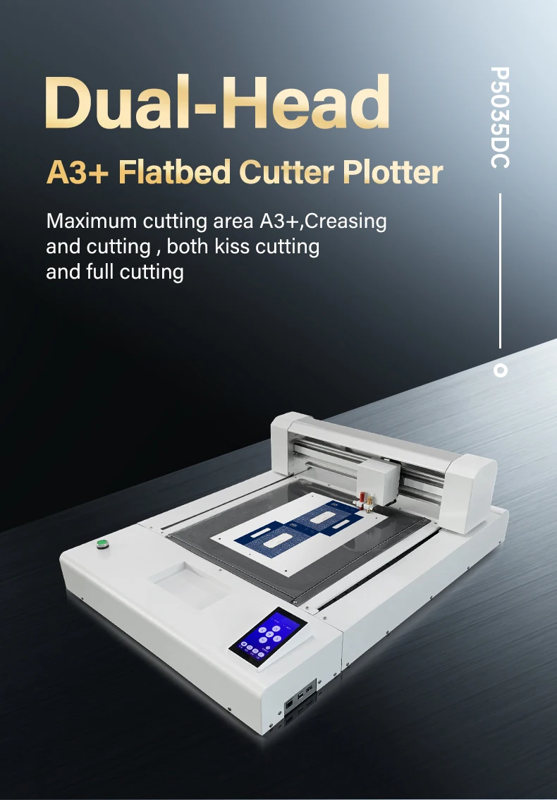 A3+ Flatbed Cutter Plotter Double Head Cutting Creasing Box Making Machine With Signmaster AI CDR