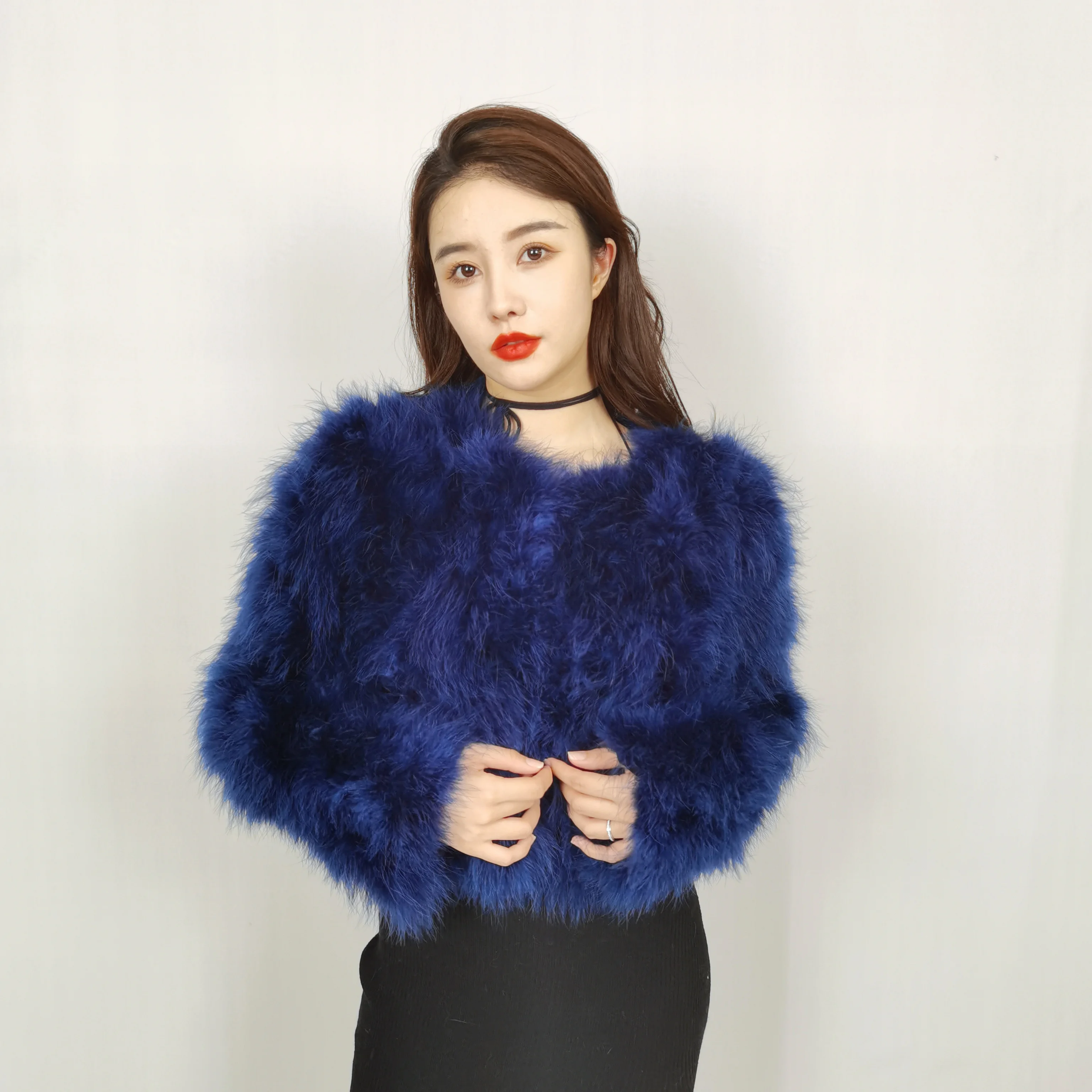 Custom Winter Warm Ostrich Feather Jacket Women Real Turkey Feather Coat Plus Size Women's Top Jacket