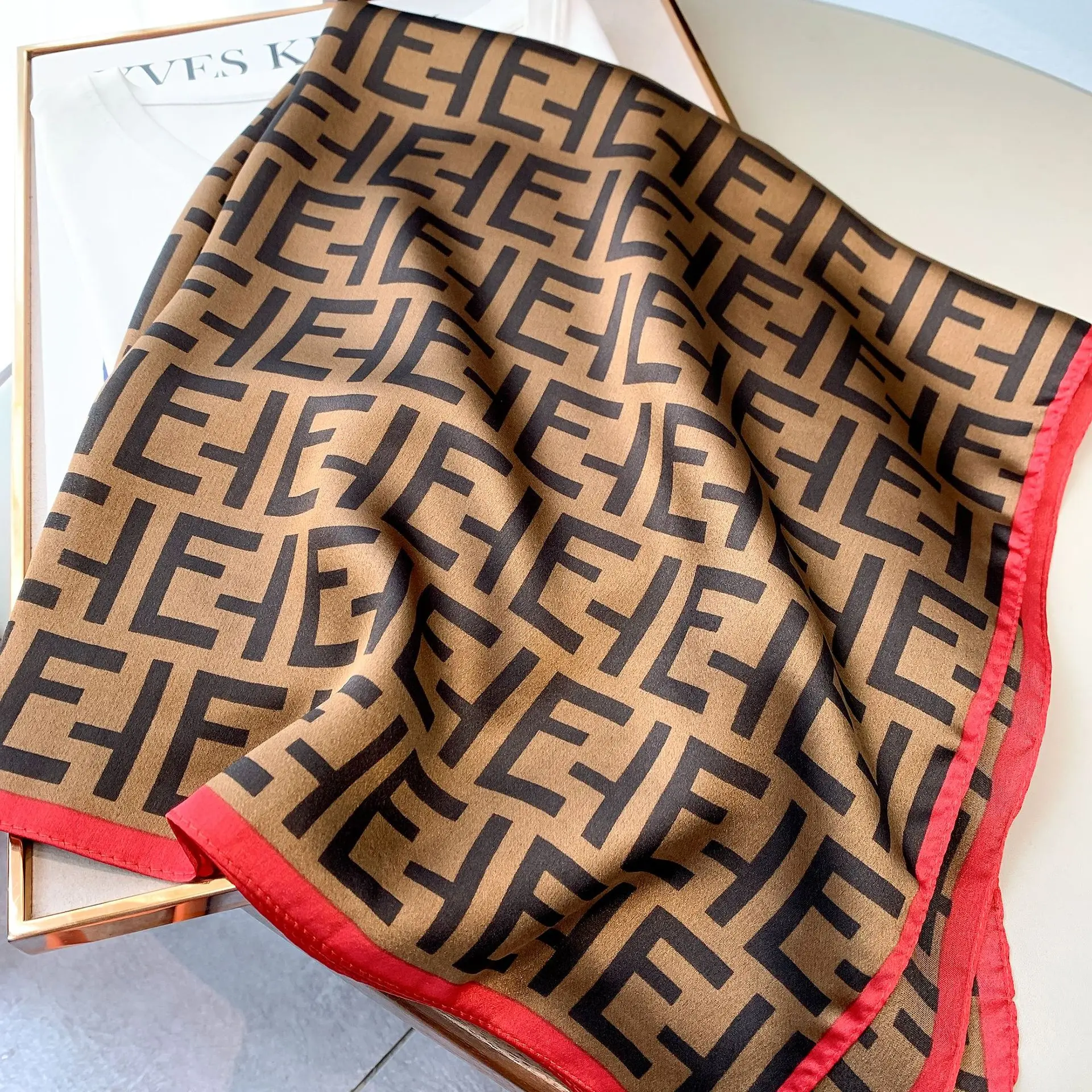 Wholesale 2023 Latest 70x70 Brand square Scarf Fashion Small square Scarves  for Handbags Luxury Designer Printed Women Headscarf