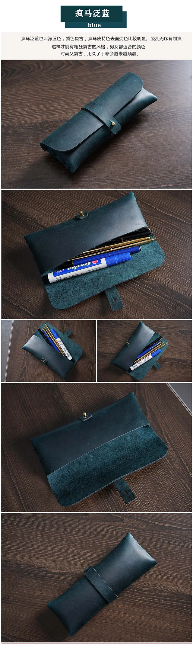 Genuine Rustic Leather Stationary Bag With Hasp Retro Design Large