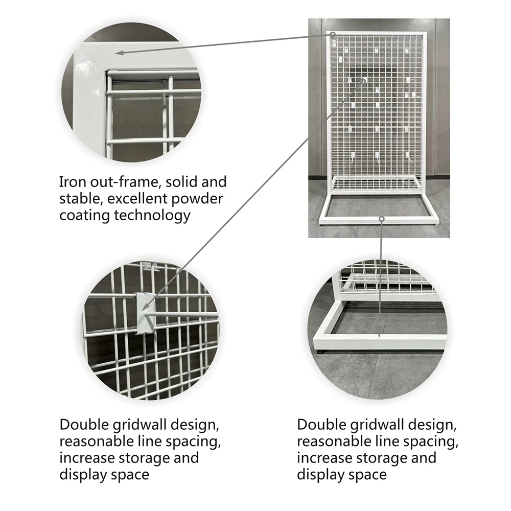 Metal Wire Grid Display Rack Retail Shop Free Standing Metal Mobile