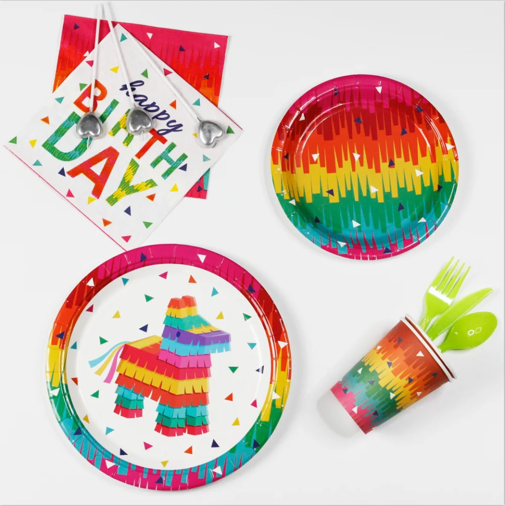 16 Guest Rainbow Themed Party Tablecover Colorful Kid Birthday Party