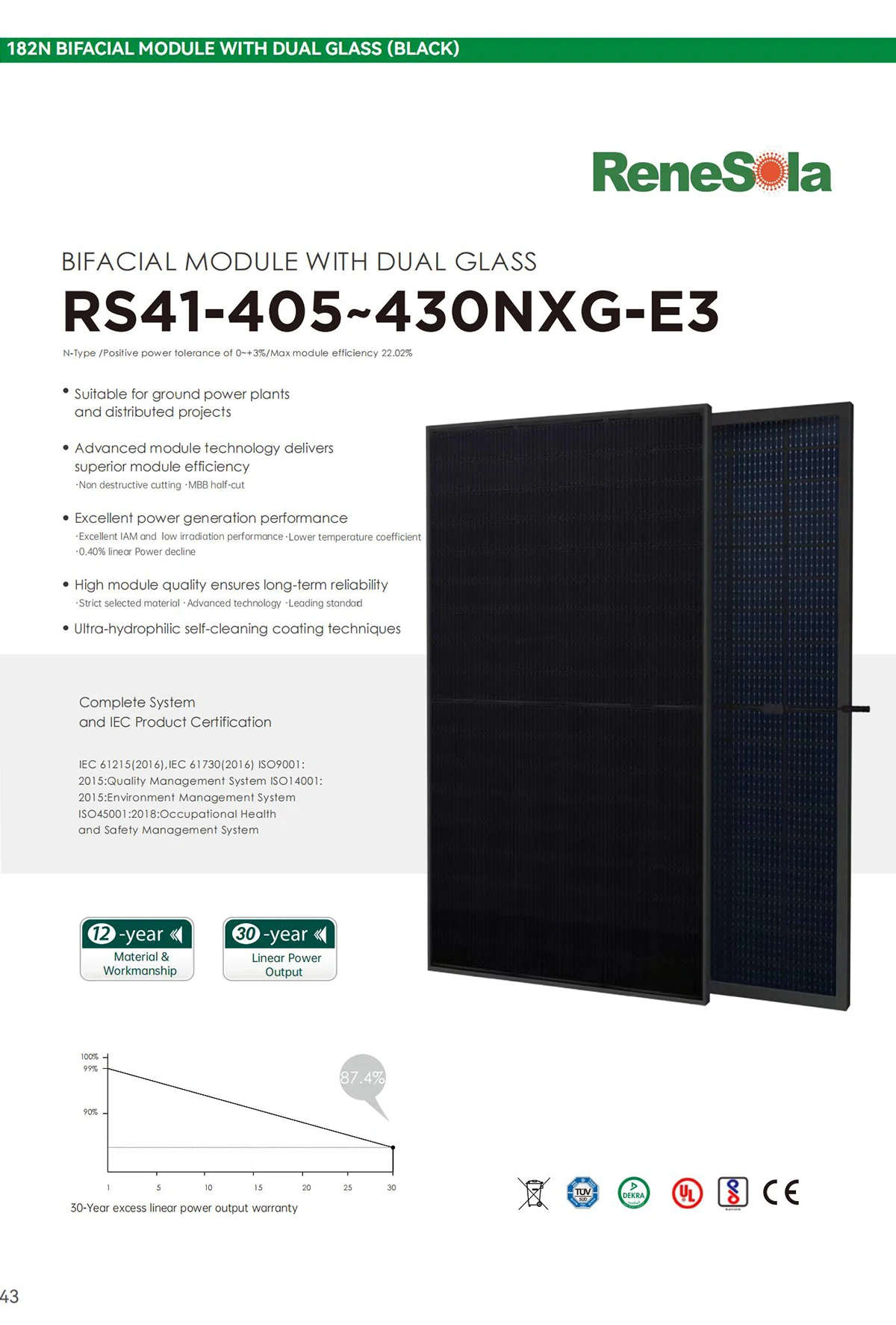 Renesola N-type Bifacial 405w 425w 430w Monocrystalline Solar Panel Eu ...