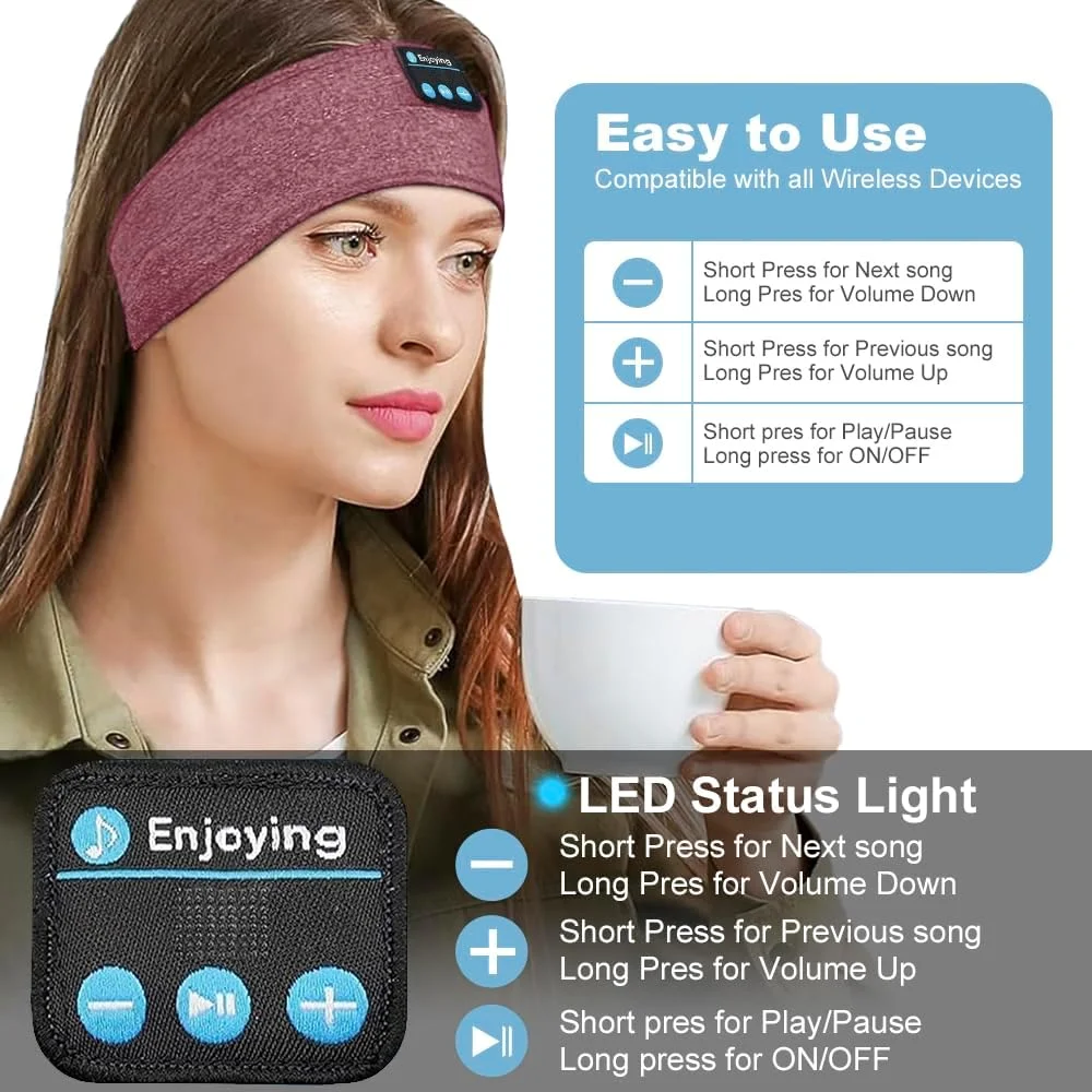Auriculares Bluetooth Para Dormir: Diadema Suave Con Sonido De Alta Calidad Para Yoga, Viajes Y Relax (Rojo, Lavable)