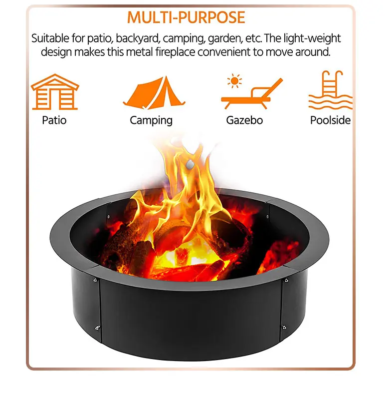 36 Inch Fire Outdoor Pits Liner Portable Camping Fire Wood Burning