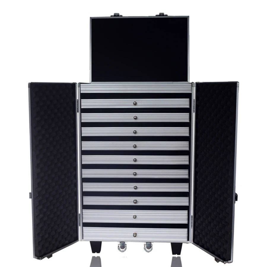 Professional Jewelry Display Case with Wheels Trolley Case Carry Jewelry Storage Case Black