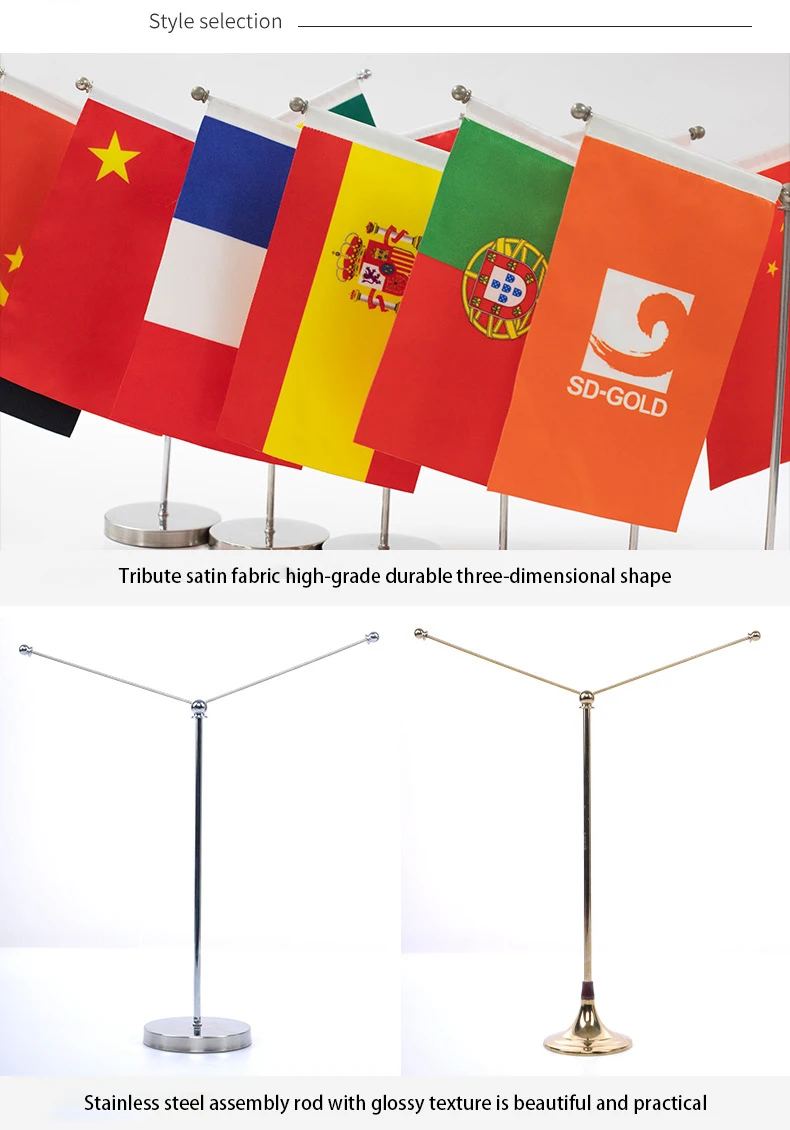 Plastic waterproof polyester office custom desk mini table flag stand, customize table flag sublimation table flag