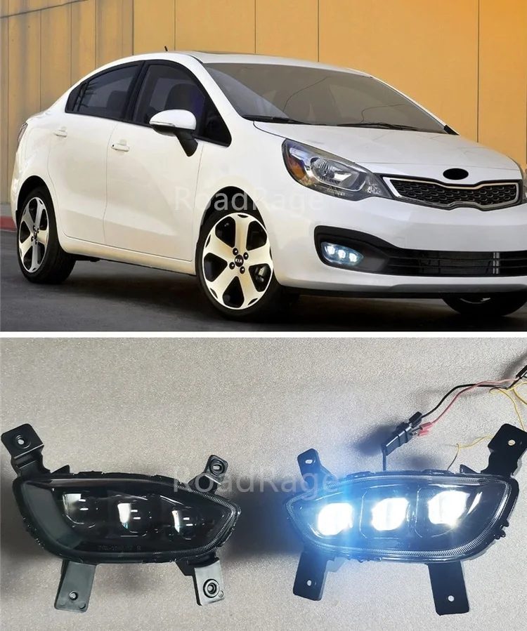 LED DRL Fog Light Kit With Turn Signal For 2018-2020 KIA Rio - White/Amber, 8 Bulbs, DOT/SAE Certified