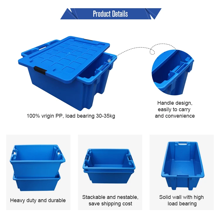 Plastic Crate - Large Turnover Fish Boxes Stackable Storage