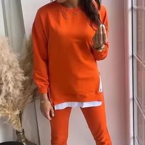 European American Fall/Winter Women's Sports Pants Sweatshirt Set Independent Station's Double-Side Zipper Straight-Leg