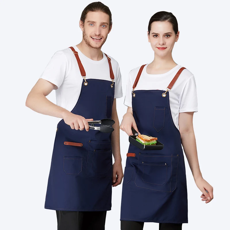 Grey letters Aprons Pockets Kitchen Chef Bib for Baking 100% cotton 