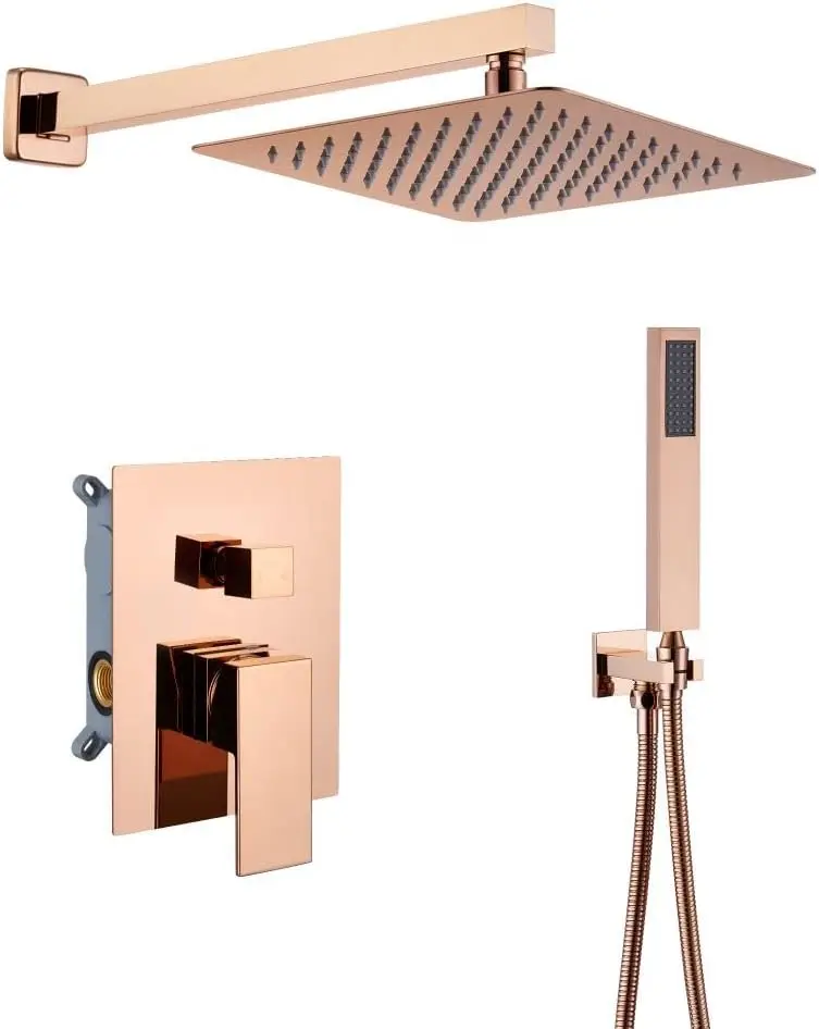 Rose Gold Shower System Rain Mixer Shower System Brass Bathroom Shower