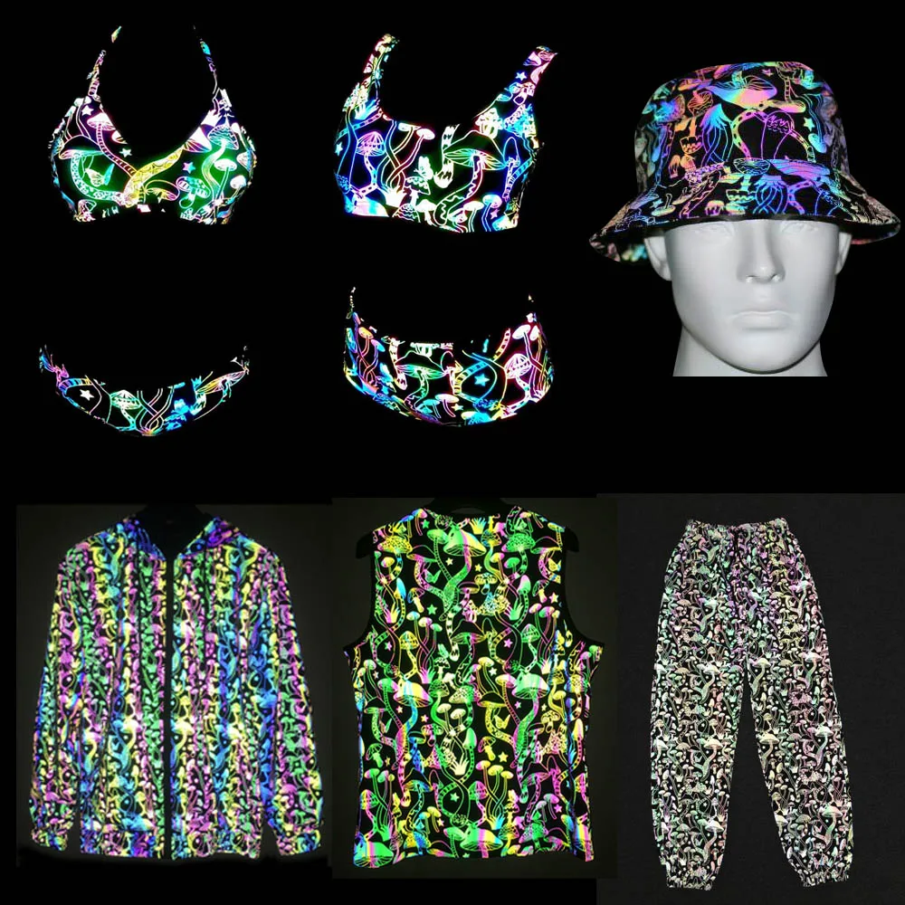 Custom Printing Iridescent  Polyester Spandex Rainbow Reflective Fabric for Fashion Clothes Jacket Material