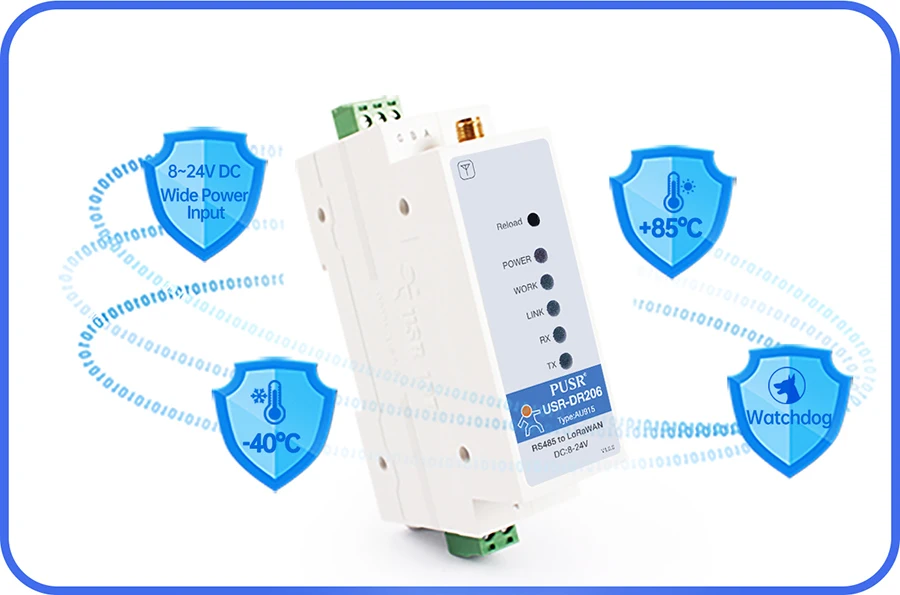 PUSR DIN Rail Serial RS485 to LoRaWAN Converter wireless network gateway Long-range Communication Stable Reliable data USR-DR206