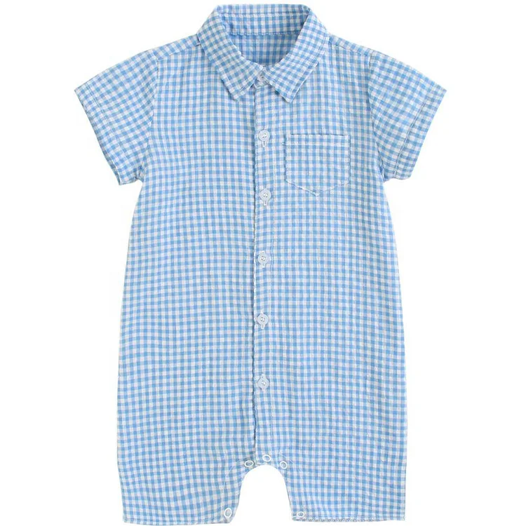 Wholesale Boutiques Summer Newborn Baby Boys' Rompers Plaid Kids