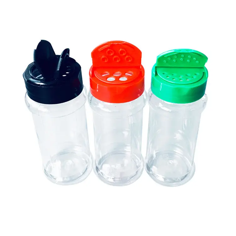 Boîte de couleur 100ml bouteille en plastique épices herbes meilleur prix en gros outil de cuisine coloré batterie poudres bouchon assaisonnement Shaker pots