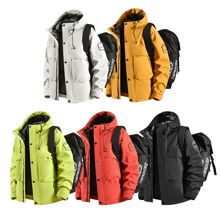 Waterproof hooded windbreaker jacket with zipper, unisex, suitable for spring and summer, everyday outdoor use, multi-pocket softshell long-sleeved hiking jacket