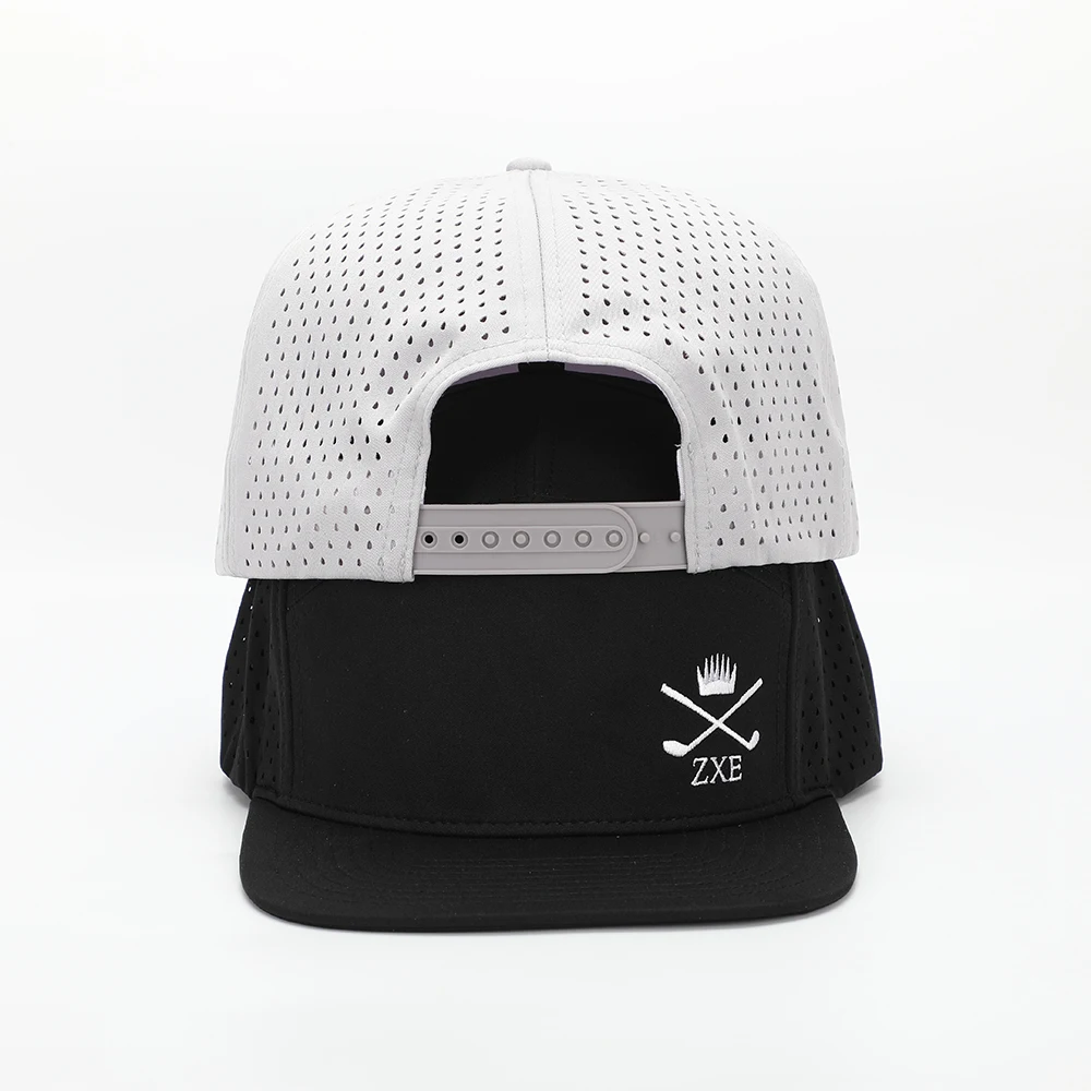 Custom Luxury 7 Panel Embroidered Logo Hip Hop Snap Back Water Resistant Perforated Laser Cutting Hole Snapback Cap Hat