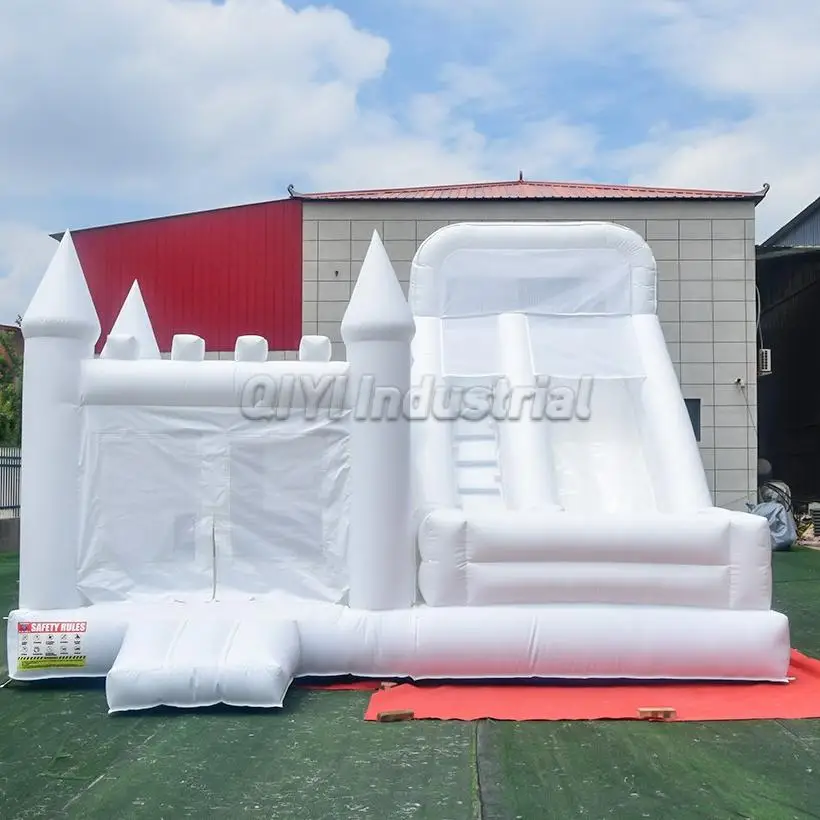 Bouncy Castle with Slide White Bouncy House Inflatable Bouncer Jumping Castle with Slide for Kids