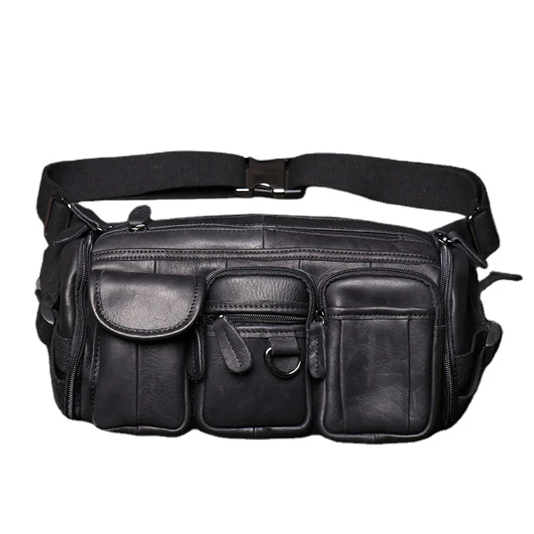 Men's leather chest bag Women's leather waist pack outdoor sports shoulder bag multi-functional crossbody bag