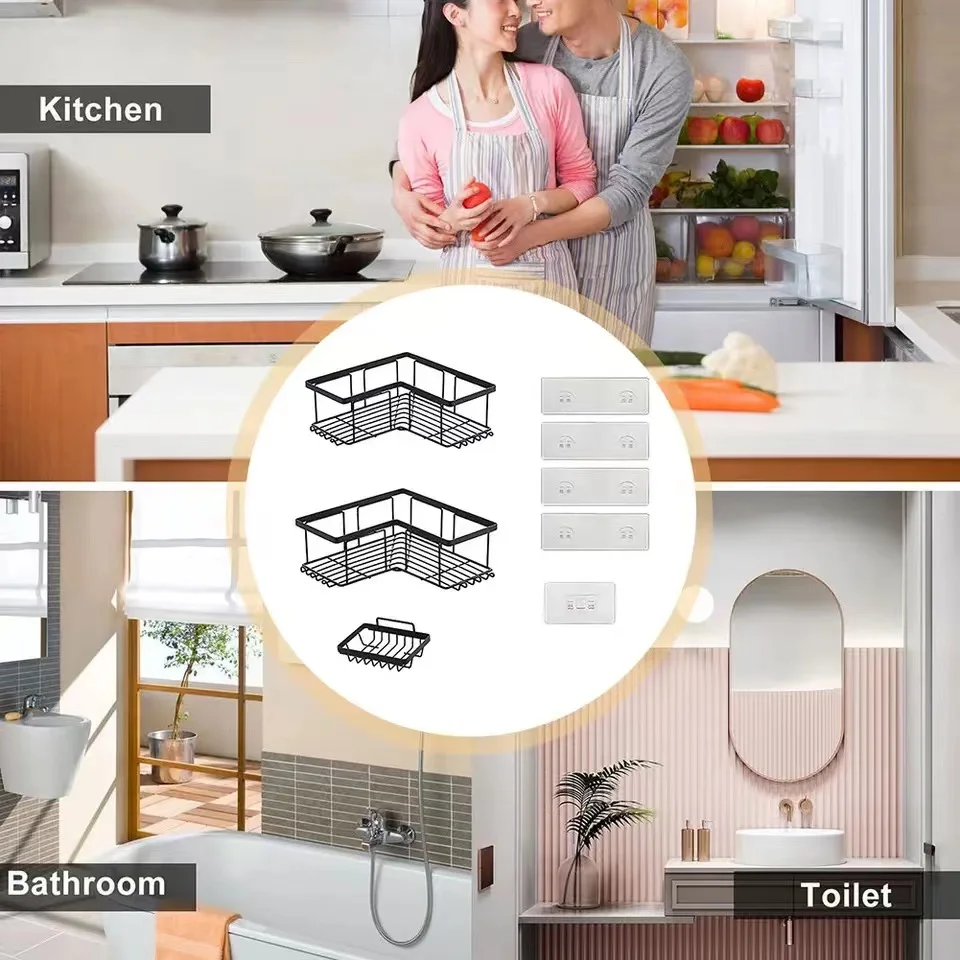 Bathroom Shelf Multifunctional Kitchen Organizer Wall-mounted Toilet Storage Racks Punch-free with Soap Box Bathroom Accessories details