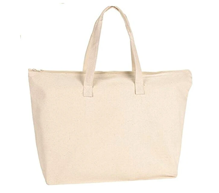 Heavy Canvas Zippered Tote Bag with Inside Pocket