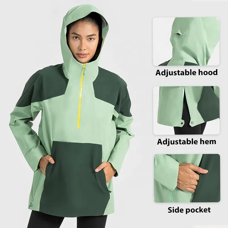 Wholesale Waterproof Windproof Jacket Contrasting Color Patchwork Adjustable Hem Widened Brim Sports Jacket