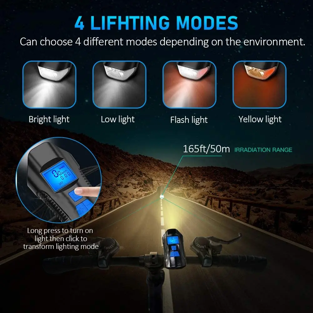 Lumière solaire de vélo avec klaxon 120dB USB Rech... – Grandado