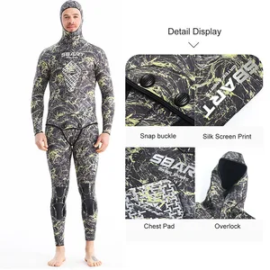 Cheap Plus Size 2 Piece Camo Spearfishing Wet Suits 1.5mm Diving Suits 3mm Neoprene Wetsuits Hooded