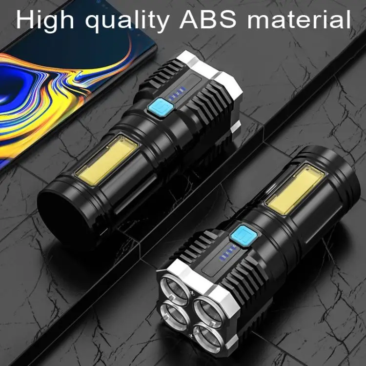 Super Bright 4 Core Rechargeable Multifunctional Waterproof Led Flashlight Cob Side Light Torch Searchlight Emergency Camping supplier