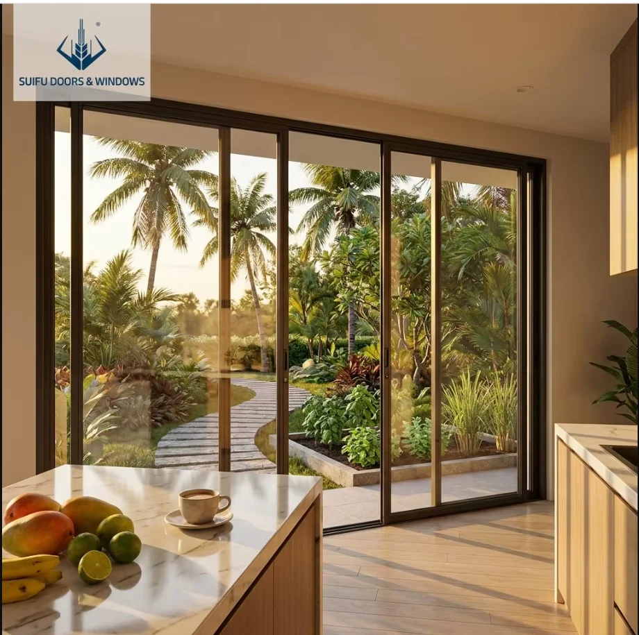 Premium Quality Modern Slim Frame Aluminum Double Glazing Tempered Glass Thermal Insulation Sliding Barn Door Kitchen Bedroom