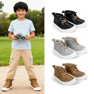 Babyhappy Patent Customized High Top Genuine Leather Wide Toe Box Rubber Sole Ergonomic Barefoot Shoes for Kids