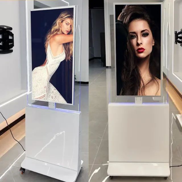 Transparent Floor standing kiosk Double Side LCD screen Advertising Digital Display Signage glass flat panel Totem ultra thin