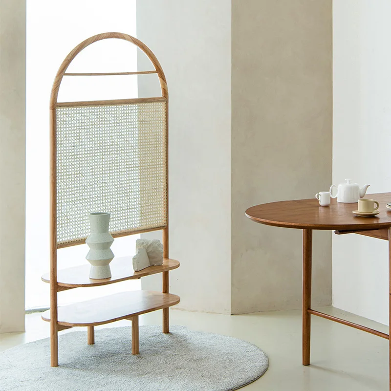 Dreamhause Nordic Fashion Decorative Solid Wood Floor Screen Living Room Handmade Wooden Rattan
