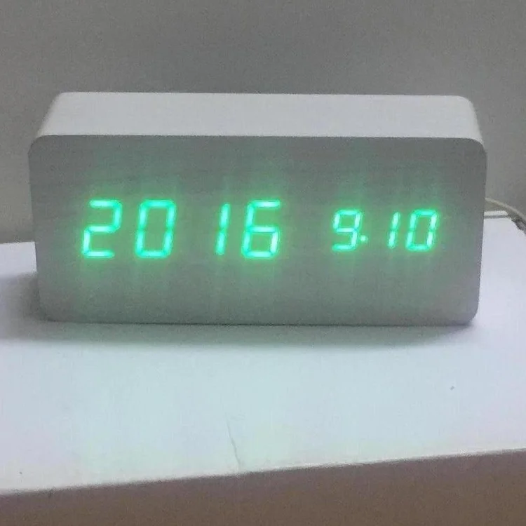 LED Digital Segments Display Wooden MDF Desktop Alarm Clock