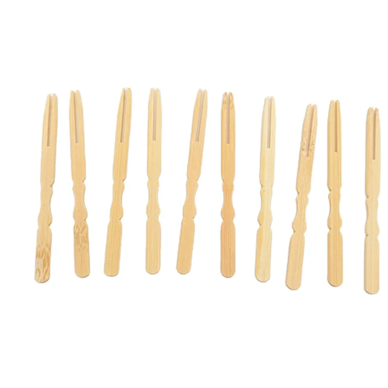 Party Supplier Bamboo Disposable Dessert Fruit Cake Forks Compostable Two-tine Wooden Chip Fork