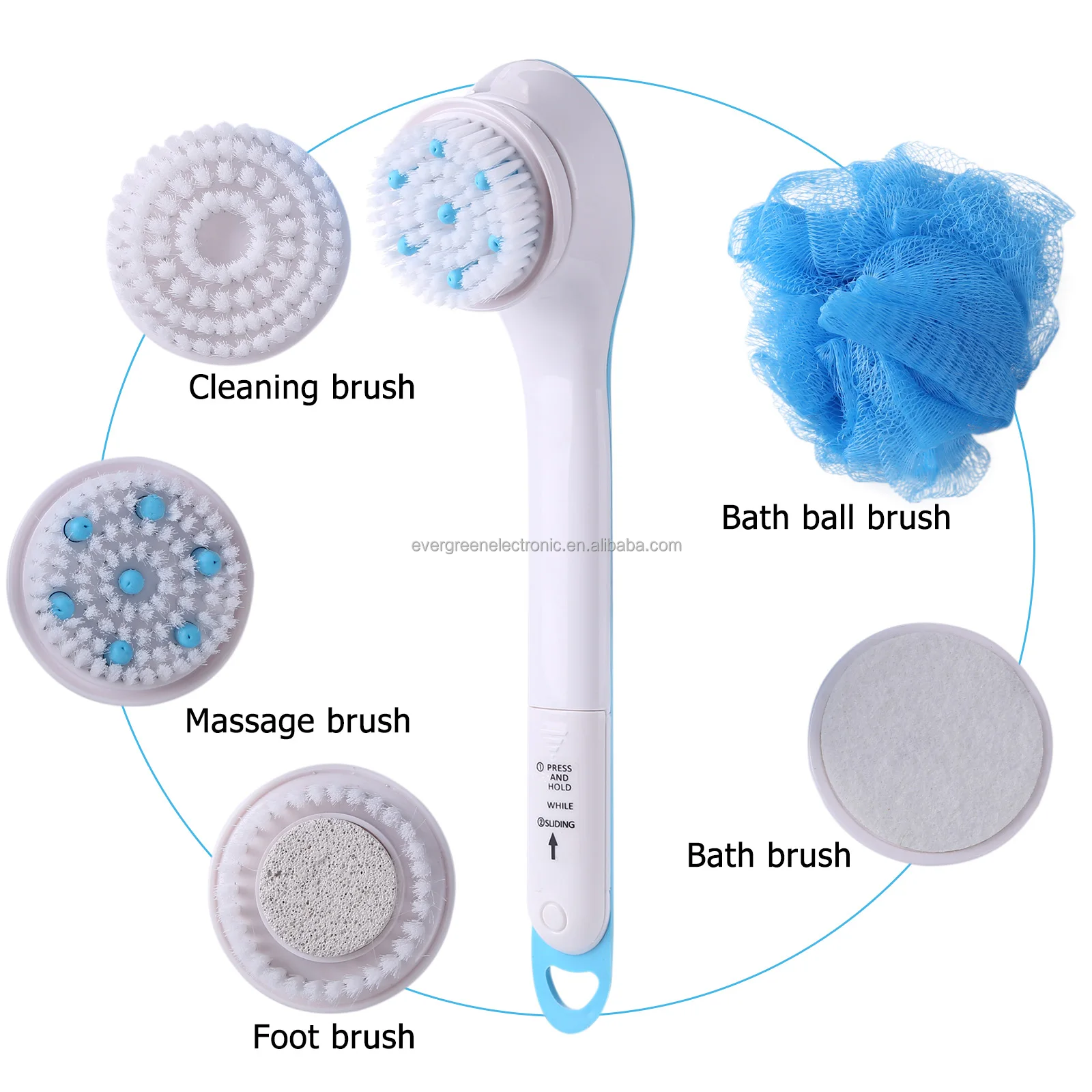 Handheld Massage Body Foot Brush Back Clean Long Handle 5 In 1 Electric Bath Shower Brush