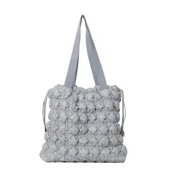 Large capacity cloud fold bubble bag drawstring bucket bag niche design cotton advanced sense shoulder bag
