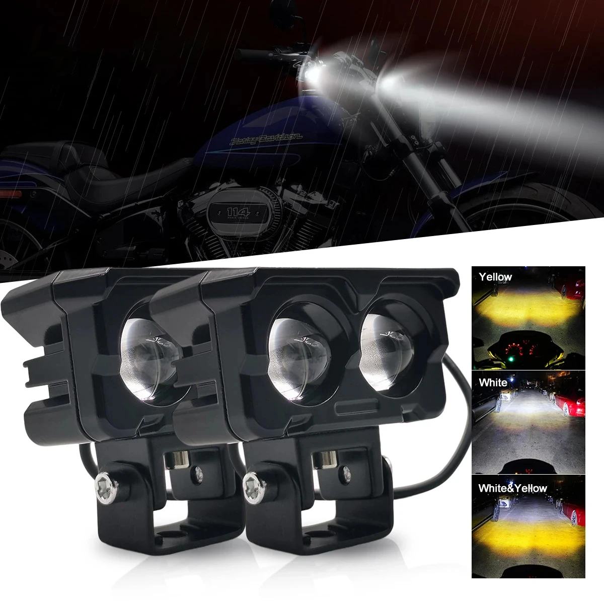 BAOBAO BB1503 Mini Driving Lens Led Dual Colour Auxiliary Fog Projector Lights Bike Motorbike Headlights for Motorcycle