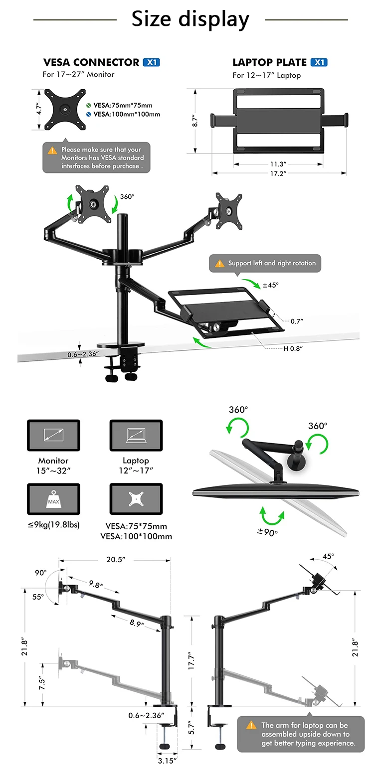 Aluminum Alloy Adjustable Height Other Computer Accessories Multimedia Laptop Holder Dual Lcd monitor Display Stand