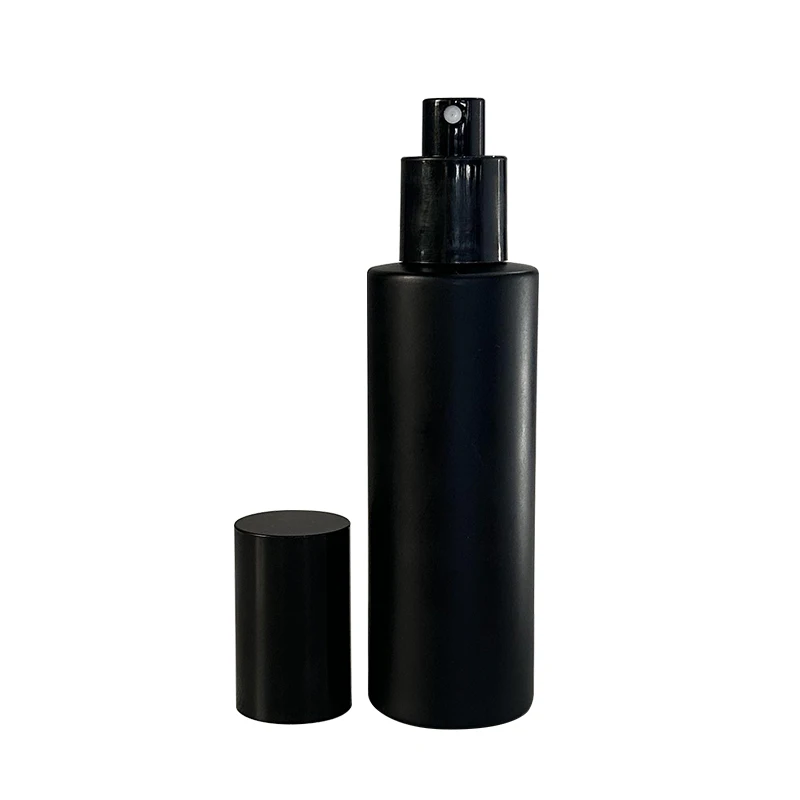Matte Black Skincare Bottles 30 ml 50 ml 60 ml 120 ml Matte Black Glass Spray Bottles Black Lid