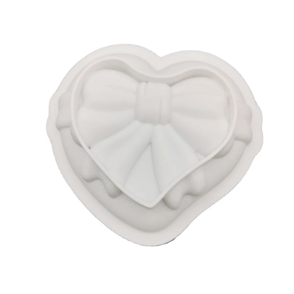 Silicone Bow Heart Shaped Mousse Mold French Pastry Love Cake Mold Home Use Diamond Cake Tools