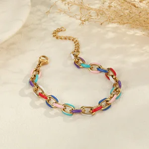 MW Classic Bracelets Colorful Interlocking with Geometric Design Oil Dripping Stainless Steel Women's Stainless Steel Bracelet