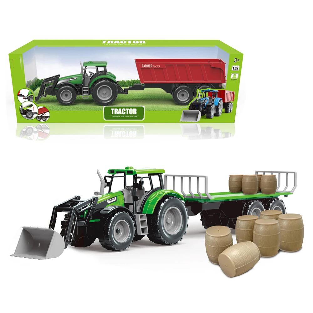 Wholesale Diy farm trailer play set 1:32 plastic friction tractor toy for kids 2023