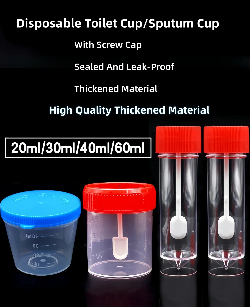 30ml 60ml 100ml 120ml PS Material Sterile Urine Bottle for Laboratory Use Red Urine Sample Container Screw Cap OEM Customizable